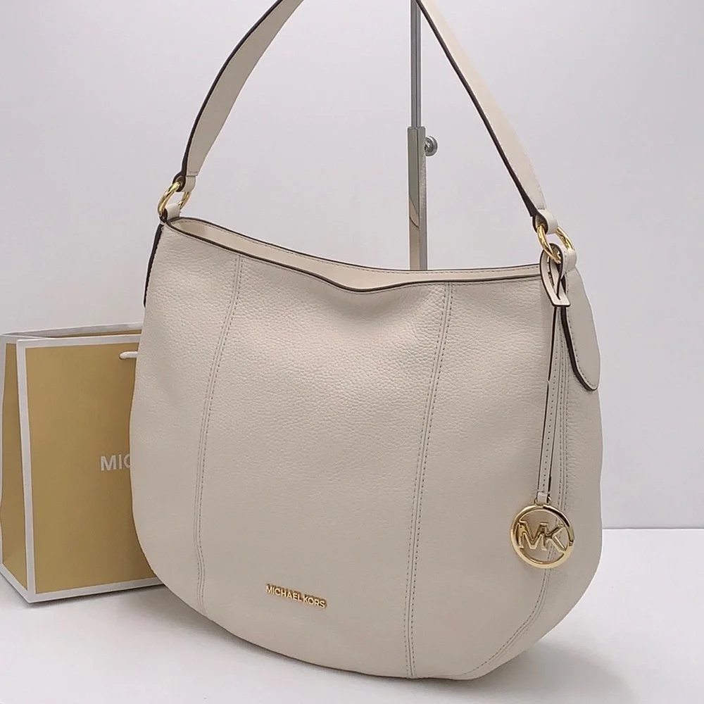 MICHAEL KORS BROOKE LG HOBO SHOULDER BAG LEATHER LT CREAM